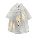 FOESCE Fall Spring Men Shirt Loose Fit Japanese Style Single-breasted Lapel Half Sleeve Buttons Breathable Mid Length Streetwear Top