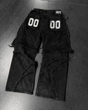 FOESCE Fashion America Retro Street Zip Up Patchwork Baggy Jeans Men Y2k Stripe Embroidery Splicing Black Denim Pants Hip Hop Jeans