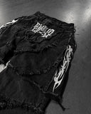FOESCE Fashion America Retro Street Zip Up Patchwork Baggy Jeans Men Y2k Stripe Embroidery Splicing Black Denim Pants Hip Hop Jeans