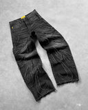 FOESCE Fashion America Retro Street Zip Up Patchwork Baggy Jeans Men Y2k Stripe Embroidery Splicing Black Denim Pants Hip Hop Jeans