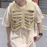 FOESCE Fashion Casual Style Tops INCERUN New Men's Funny Bone Deconstruction Design Vests Personality Solid Hooded Waistcoat S-5XL 2025