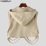 FOESCE Fashion Casual Style Tops INCERUN New Men's Funny Bone Deconstruction Design Vests Personality Solid Hooded Waistcoat S-5XL 2025