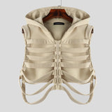 FOESCE Fashion Casual Style Tops INCERUN New Men's Funny Bone Deconstruction Design Vests Personality Solid Hooded Waistcoat S-5XL 2025