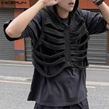 FOESCE Fashion Casual Style Tops INCERUN New Men's Funny Bone Deconstruction Design Vests Personality Solid Hooded Waistcoat S-5XL 2025