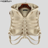 FOESCE Fashion Casual Style Tops INCERUN New Men's Funny Bone Deconstruction Design Vests Personality Solid Hooded Waistcoat S-5XL 2025
