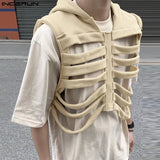 FOESCE Fashion Casual Style Tops INCERUN New Men's Funny Bone Deconstruction Design Vests Personality Solid Hooded Waistcoat S-5XL 2025