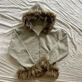 FOESCE Fashion Hairy Splicing Design Hoodie men Tops Autumn and Winter Zipper Coats men Clothing Y2K Zip up Hoodie Grunge Goth Casual