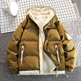 FOESCE Fashion Men Casual Solid Color Hooded Parkas Male Black Khaki Warm Male Coat Padded Jacket Men Winter Parkas Thick Jacket Coats