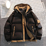 FOESCE Fashion Men Casual Solid Color Hooded Parkas Male Black Khaki Warm Male Coat Padded Jacket Men Winter Parkas Thick Jacket Coats