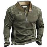 FOESCE Fashion Mens Fleece Sweatshirts 2025 Spring Casual Turndown Collar Pullover Long Sleeve Winter Wool Lining Mens Solid Sweatshirt