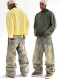 FOESCE Fashion Solid Knitted Sweater for Male Neck Long Sleeve Oversized Pullover Jumpers Autumn Street Men Clothes Baggy Knitwear Tops