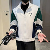 FOESCE Fashion Stand Collar Zipper Spliced Letter Embroidery Coats Men's Clothing 2025 Autumn New Loose Korean Tops Casual Jackets