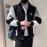 FOESCE Fashion Stand Collar Zipper Spliced Letter Embroidery Coats Men's Clothing 2025 Autumn New Loose Korean Tops Casual Jackets