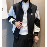 FOESCE Fashion Stand Collar Zipper Spliced Letter Embroidery Coats Men's Clothing 2025 Autumn New Loose Korean Tops Casual Jackets