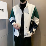 FOESCE Fashion Stand Collar Zipper Spliced Letter Embroidery Coats Men's Clothing 2025 Autumn New Loose Korean Tops Casual Jackets