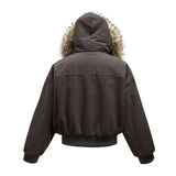 FOESCE Fashion Trend New American Cleanfit Fur Collar Hooded Cotton-padded Jacket Y2K Hip Hop Harajuku Vintage Overalls Men And Women