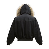 FOESCE Fashion Trend New American Cleanfit Fur Collar Hooded Cotton-padded Jacket Y2K Hip Hop Harajuku Vintage Overalls Men And Women