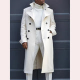 FOESCE Fashion White Long Jackets Trench Wool Blends Men's Overcoat Long Trench Coat Double Breasted Coats Streetwear Party Loose Jacke
