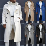 FOESCE Fashion White Long Jackets Trench Wool Blends Men's Overcoat Long Trench Coat Double Breasted Coats Streetwear Party Loose Jacke