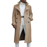 FOESCE Fashion White Long Jackets Trench Wool Blends Men's Overcoat Long Trench Coat Double Breasted Coats Streetwear Party Loose Jacke