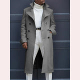 FOESCE Fashion White Long Jackets Trench Wool Blends Men's Overcoat Long Trench Coat Double Breasted Coats Streetwear Party Loose Jacke