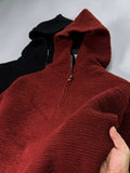FOESCE Fashion luxury men's half zipper hooded sweater autumn winter new item solid color texture Korean style casual knitted pullover