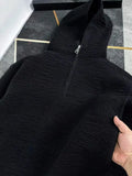 FOESCE Fashion luxury men's half zipper hooded sweater autumn winter new item solid color texture Korean style casual knitted pullover