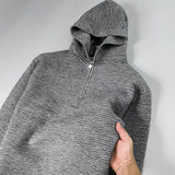 FOESCE Fashion luxury men's half zipper hooded sweater autumn winter new item solid color texture Korean style casual knitted pullover