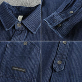 FOESCE Fashionable men's new vintage washed pinstripe denim long-sleeved shirt spring and autumn everything with American cargo casual