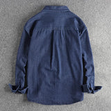 FOESCE Fashionable men's new vintage washed pinstripe denim long-sleeved shirt spring and autumn everything with American cargo casual