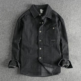 FOESCE Fashionable men's new vintage washed pinstripe denim long-sleeved shirt spring and autumn everything with American cargo casual