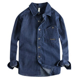 FOESCE Fashionable men's new vintage washed pinstripe denim long-sleeved shirt spring and autumn everything with American cargo casual
