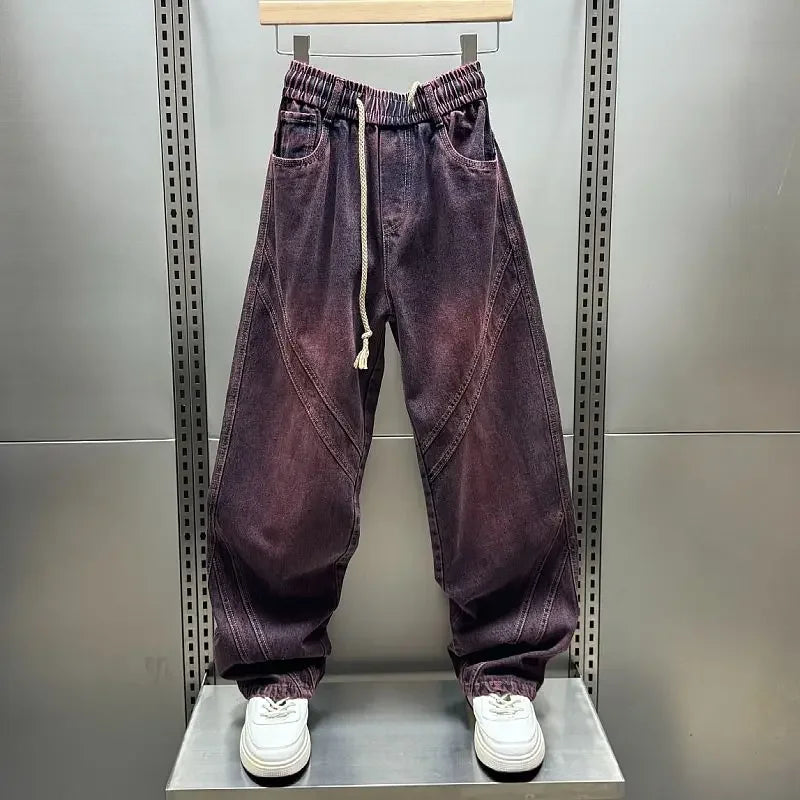FOESCE Fuchsia Vintage Cargo Jeans Fashion Street Hip Hop Harajuku Trousers High Quality Luxury Brand Pant