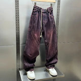 FOESCE Fuchsia Vintage Cargo Jeans Fashion Street Hip Hop Harajuku Trousers High Quality Luxury Brand Pant