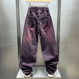 FOESCE Fuchsia Vintage Cargo Jeans Fashion Street Hip Hop Harajuku Trousers High Quality Luxury Brand Pant