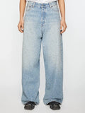 FOESCE Full Rhinestone Print Washed Blue Baggy Jeans Mens and Women Ropa Hombre Streetwear Solid Casual Denim Trousers Loose Cargos