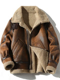 FOESCE Fur Men's Autumn Winter Thickening High-end Brand Leather Jacket / Plus Velvet Thickening Fashion Large Size Khaki Man PU Jacket