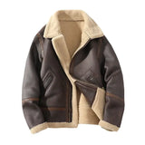 FOESCE Fur Men's Autumn Winter Thickening High-end Brand Leather Jacket / Plus Velvet Thickening Fashion Large Size Khaki Man PU Jacket