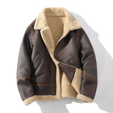 FOESCE Fur Men's Autumn Winter Thickening High-end Brand Leather Jacket / Plus Velvet Thickening Fashion Large Size Khaki Man PU Jacket