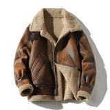 FOESCE Fur Men's Autumn Winter Thickening High-end Brand Leather Jacket / Plus Velvet Thickening Fashion Large Size Khaki Man PU Jacket