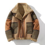 FOESCE Fur Men's Autumn Winter Thickening High-end Brand Leather Jacket / Plus Velvet Thickening Fashion Large Size Khaki Man PU Jacket