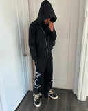 FOESCE Fur collar plus velvet hooded sweatshirt jacket for men in autumn and winter thickened American solid color simple short jacket