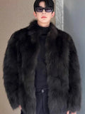 FOESCE Fur imitation Thickened Men Faux Fox Fur Coat Male Warm Overcoat Long Sleeve New Winter Faux Fur Jacket Fluffy Plush Fur Coats