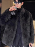 FOESCE Fur imitation Thickened Men Faux Fox Fur Coat Male Warm Overcoat Long Sleeve New Winter Faux Fur Jacket Fluffy Plush Fur Coats