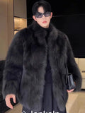 FOESCE Fur imitation Thickened Men Faux Fox Fur Coat Male Warm Overcoat Long Sleeve New Winter Faux Fur Jacket Fluffy Plush Fur Coats