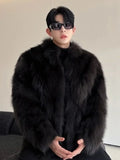 FOESCE Fur imitation Thickened Men Faux Fox Fur Coat Male Warm Overcoat Long Sleeve New Winter Faux Fur Jacket Fluffy Plush Fur Coats