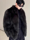 FOESCE Fur imitation Thickened Men Faux Fox Fur Coat Male Warm Overcoat Long Sleeve New Winter Faux Fur Jacket Fluffy Plush Fur Coats