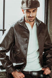 FOESCE Genuine Free shipping,Brand new leather jacket.mens Indigo vintage style Cossack jacket,classic 1920 Batik cowhide coat,sales