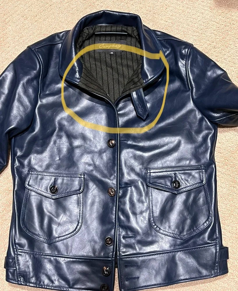 FOESCE Genuine Free shipping,Brand new leather jacket.mens Indigo vintage style Cossack jacket,classic 1920 Batik cowhide coat,sales