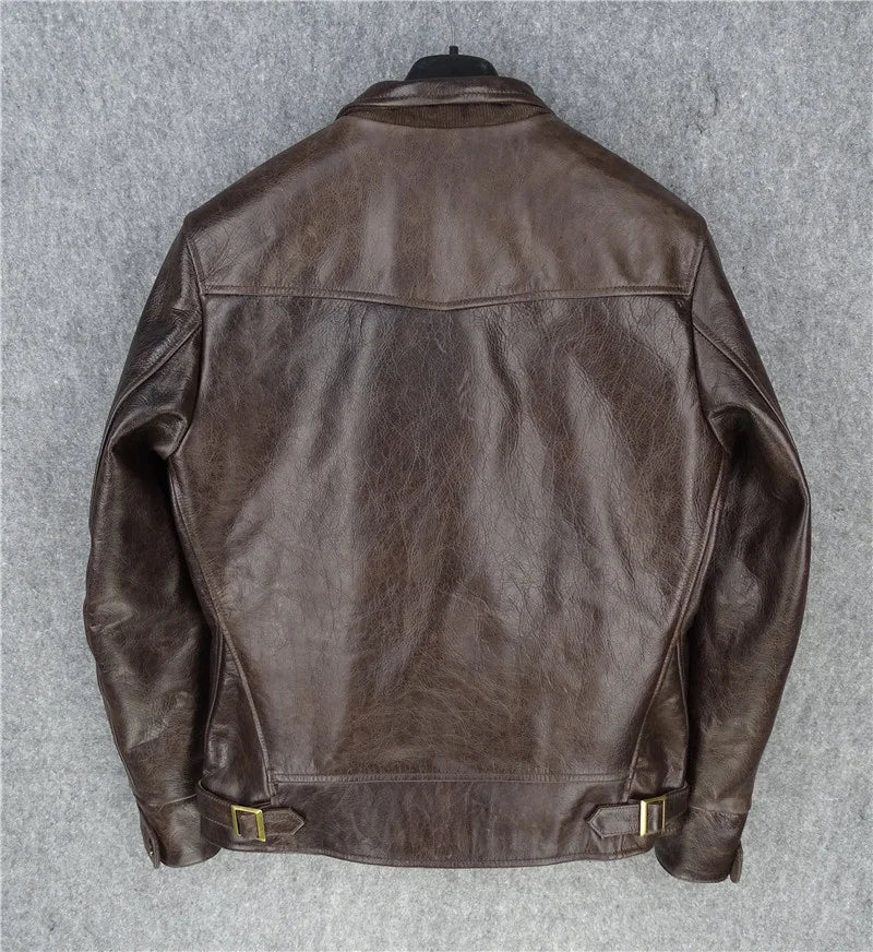 FOESCE Genuine Free shipping,Brand new leather jacket.mens Indigo vintage style Cossack jacket,classic 1920 Batik cowhide coat,sales
